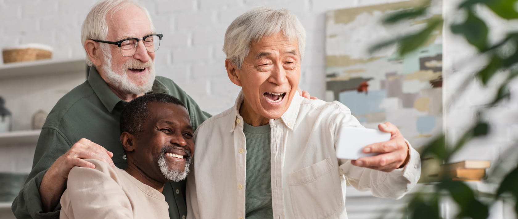 three elderly men taking a selfie - different aspect ratio